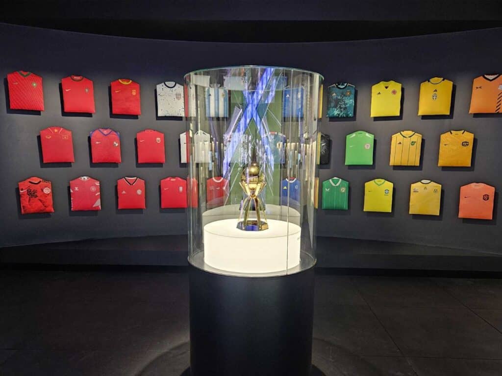 Trophy showcase for the FIFA World Cup Soccer Tournament